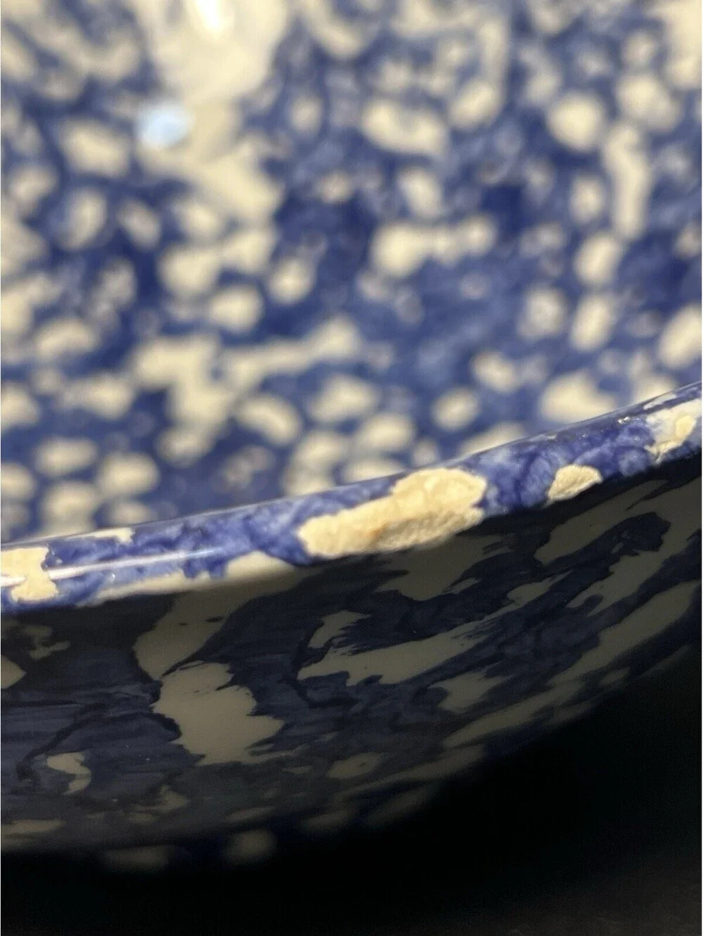 Pier 1 Imports Italy 1990s Bowl Blue White Spongeware Ceramic, 9.5x3.5